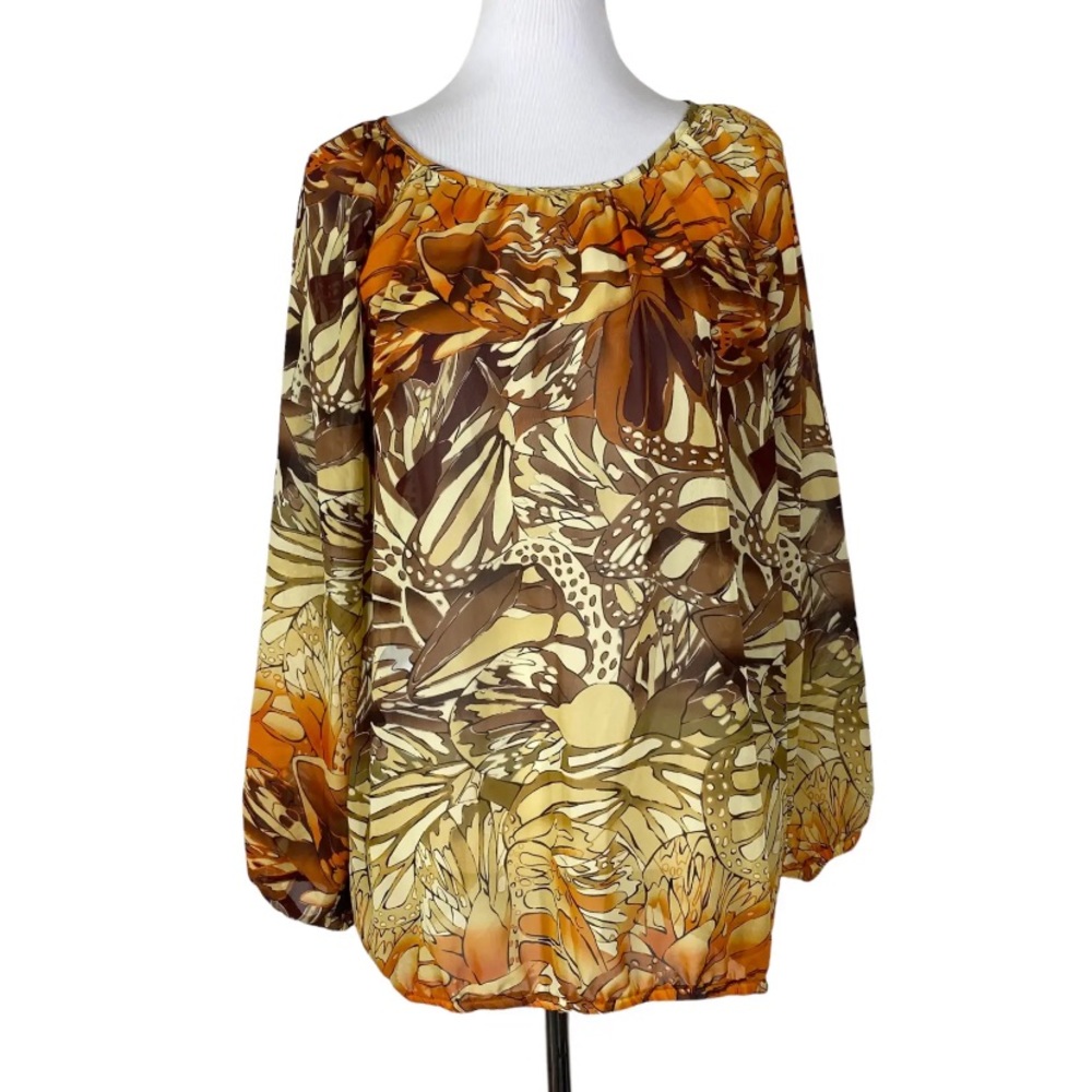 Susan Graver Butterfly Wing Printed Chiffon Top Sz. S